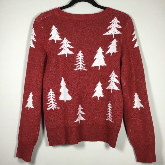 Winter trees Christmas holiday sweater white trees with sequins size M (8-10) - Picture 4 of 7